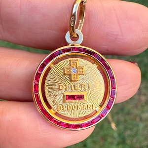 Vintage Augis 18k Gold Ruby Love Medal, Italian Version