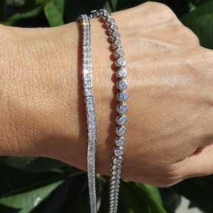 Sterling silver and cubic zirconia bracelets in round and princess cut