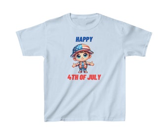 Celebrate Independence Day with Style: Happy 4th of July Kids' T-shirt - Perfect Patriotic Wear for Your Little Ones. Kids Heavy Cotton™ Tee