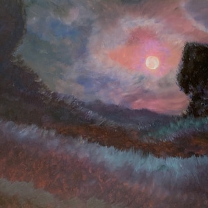 Original Tonalist Landscape Moon Painting - Moonlit Clearing