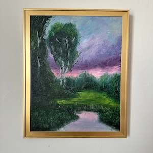 Vibrant Sunset Landscape Oil Painting - Singing Sky - Framed Wall Art