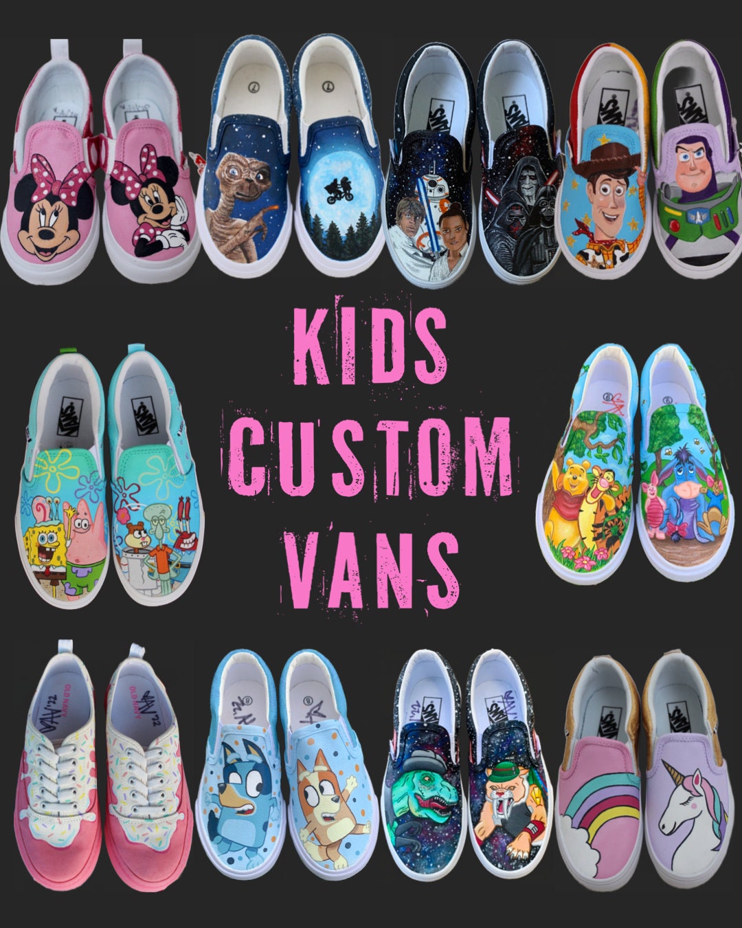 Kids Custom Vans / Custom Painted Shoes / Hand Painted / Made to Order / Custom Shoes / Personalized Gift