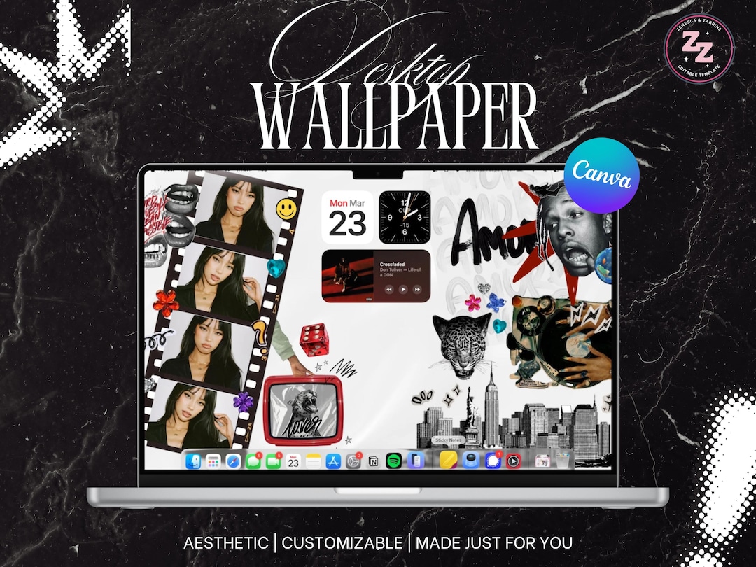 Editable Y2K Aesthetic Collage MacBook Wallpaper | Edgy Pop Art Desktop ...