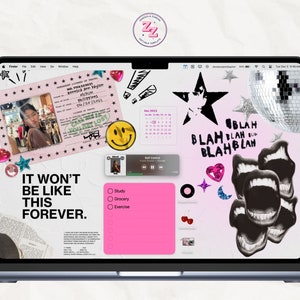 EDITABLE Aesthetic Desktop MacBook Wallpaper Y2K Customizable Black ...