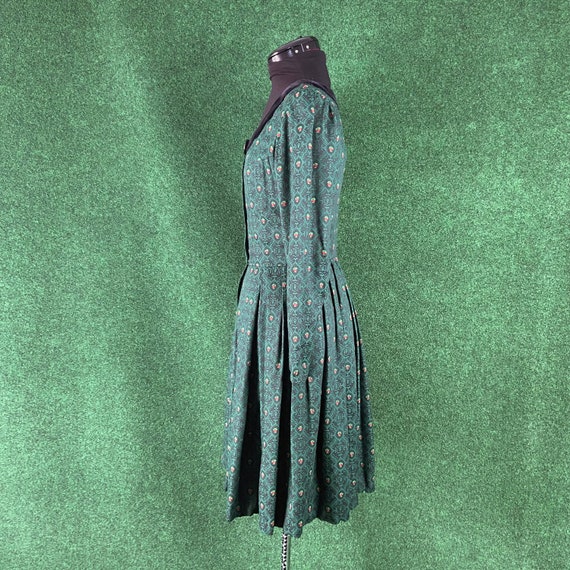 vintage 1960s jacquard dress - ornate forest gree… - image 2