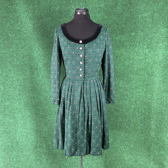 vintage 1960s jacquard dress - ornate forest gree… - image 1