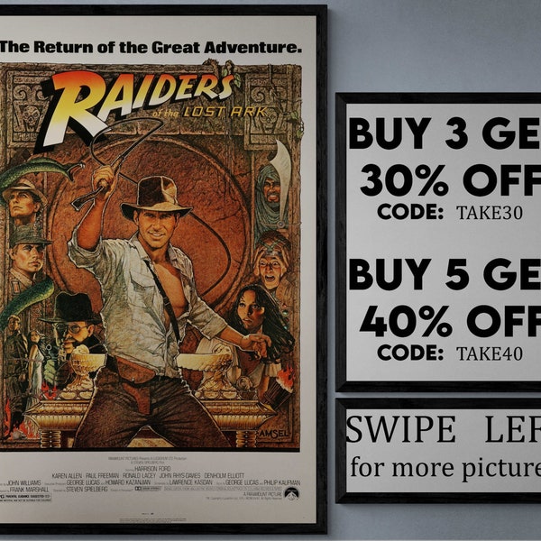 Indiana jones raiders of the lost ark- movie/show poster wall art - printed & shipped #962