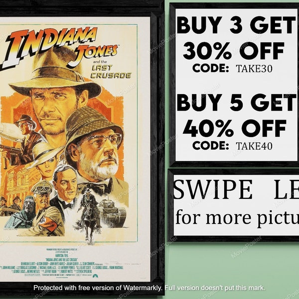 Indiana jones and the last crusade - movie/show poster wall art - printed & shipped #166