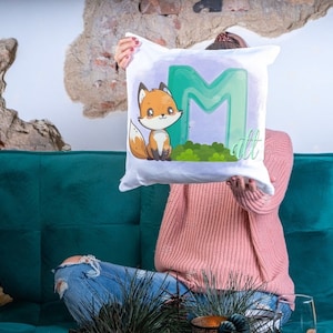 Capa de almofada personalizada com a letra e o nome, quatro cores à escolha, Fox