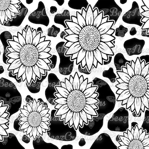 Cow Print Sunflower Design PNG (digital download only)