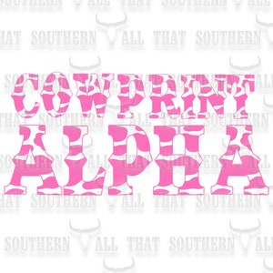 Fichiers png Pink Cowprint Western Style Alphabet (téléchargement numérique uniquement)