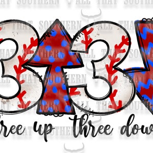 3 Up 3 Down Baseball png (digital download only) Red Blue For Sublimation