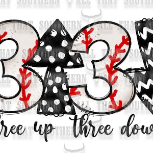 3 Up 3 Down Baseball png (digital download only) Black White For Sublimation