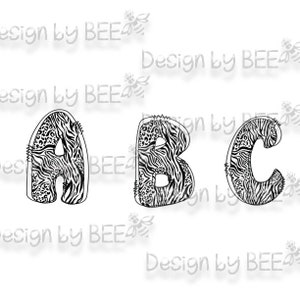 Zebra Print Doodle Alphabet Letters All 26 png (digital download only)