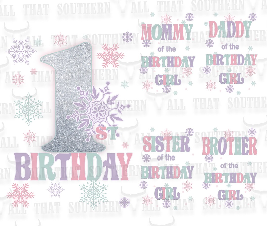 Icy Pastel Winter Wonderland 1st Birthday Girl With Mommy, Daddy and
