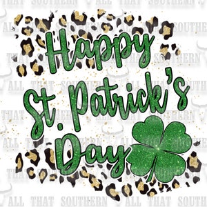 St Patrick's Day Leopard Print PNG: Gold Glitter Shamrock (Digital Download)