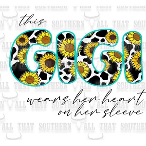 This Gigi Wears Her Heart on Her Sleeve Teal Cowprint with Hearts For Sleeves (digital download only)