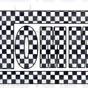 May include: Black and white checkered design spelling out the word "MOMMY".