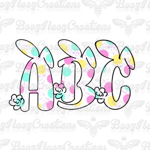 Easter Bunny Alphabet Doodle Letters 26 PNG (solo descarga digital)
