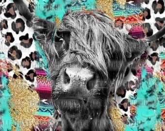 Highland Cow Western Leopard Print Design PNG (digital download only)