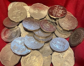 RARE Circulated Australian Cents Lucky Dip- 50c, 20c and 5c coins with 24 different types of coins.