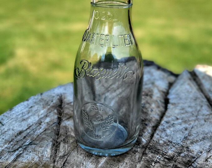 Braswell's 1946 0.25L Quarter Liter Clear Glass Vintage Milk Bottle no