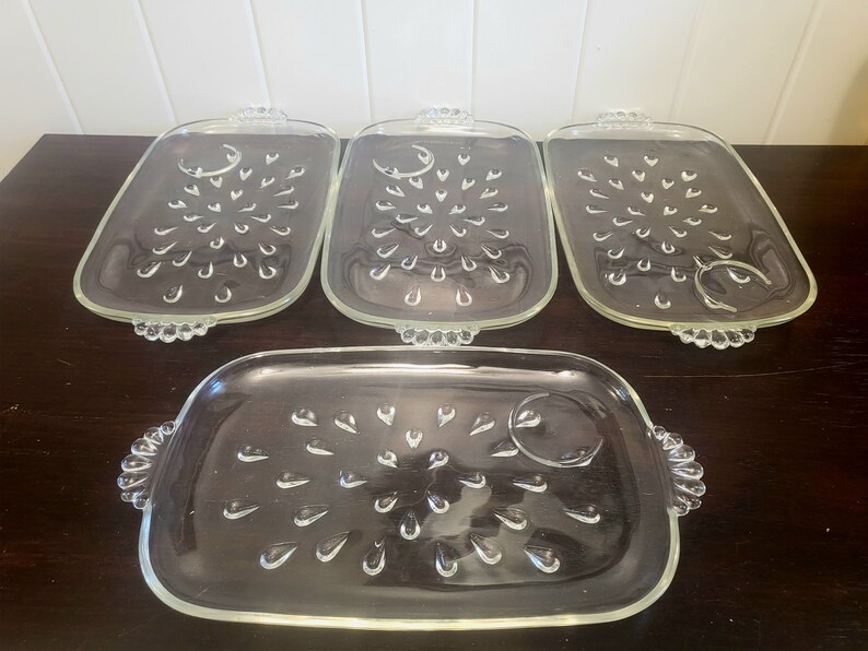 Set/4 1960s Pressed Glass Snack Trays Teardrop Design Etsy