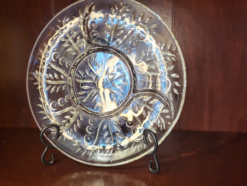 Federal Glass Relish Dish 11.5 Round Leaf & Dot Pressed Cut Glass