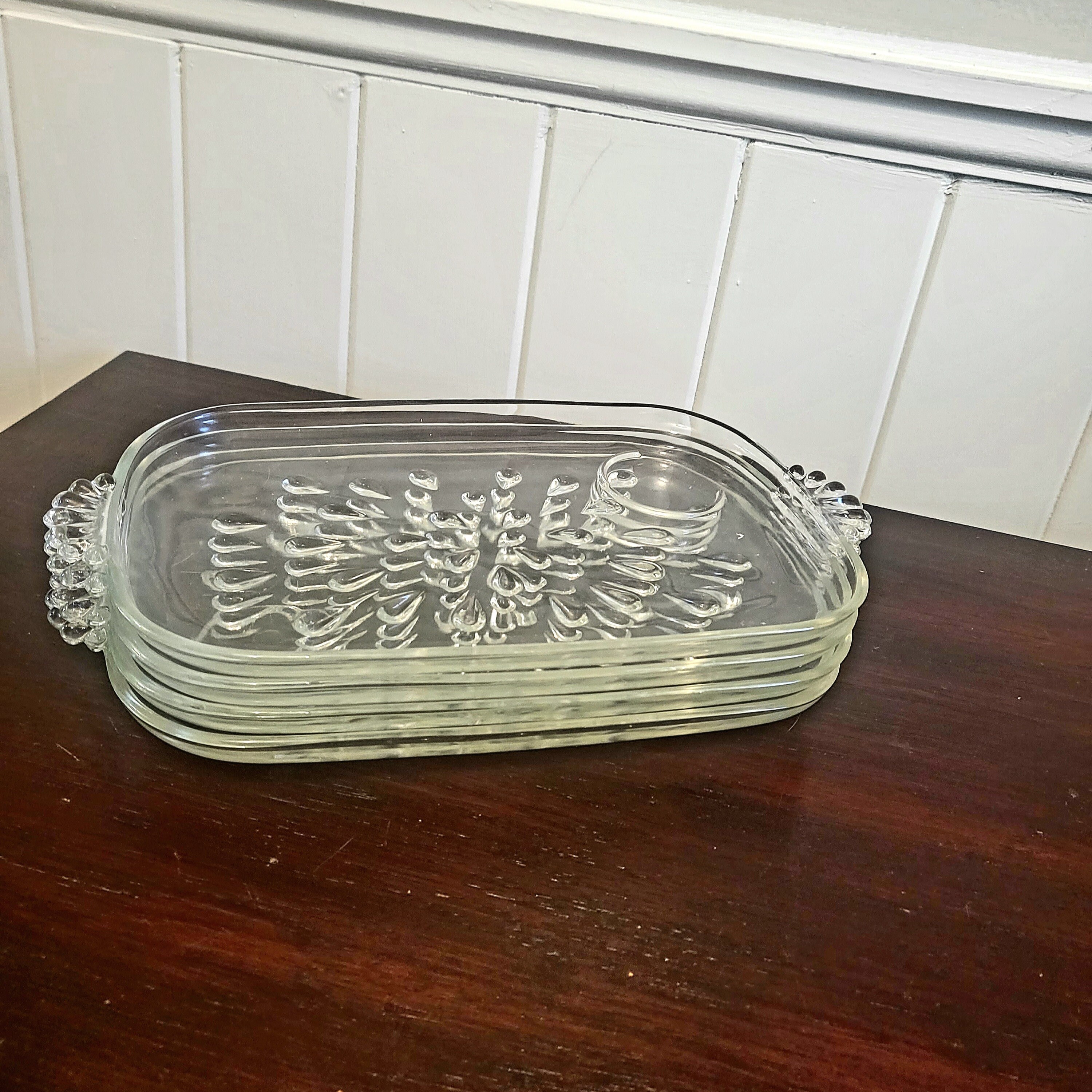 Set/4 1960s Pressed Glass Snack Trays Teardrop Design Etsy