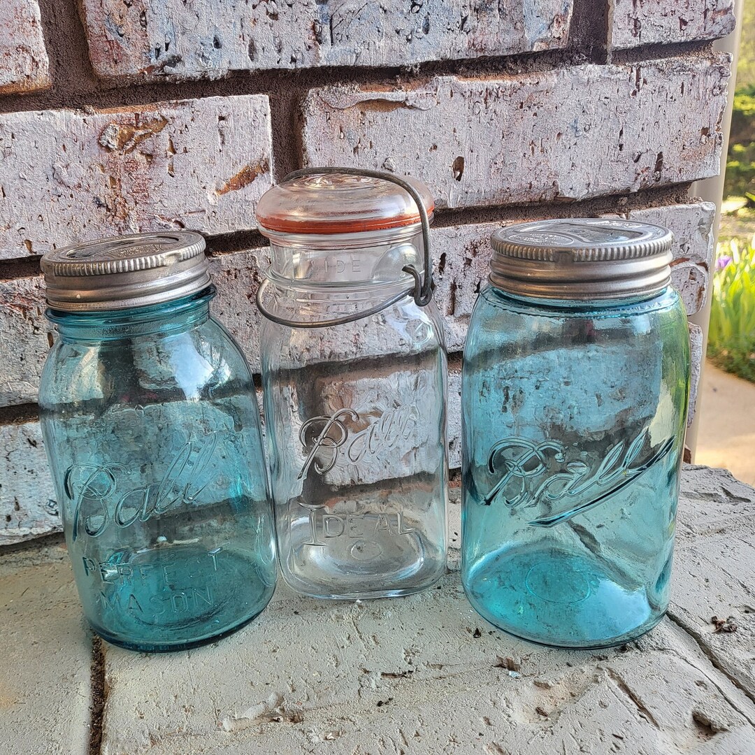 SET/3 Vintage Mason Jarsoriginal Glass and Wire Lids Presto Aluminum