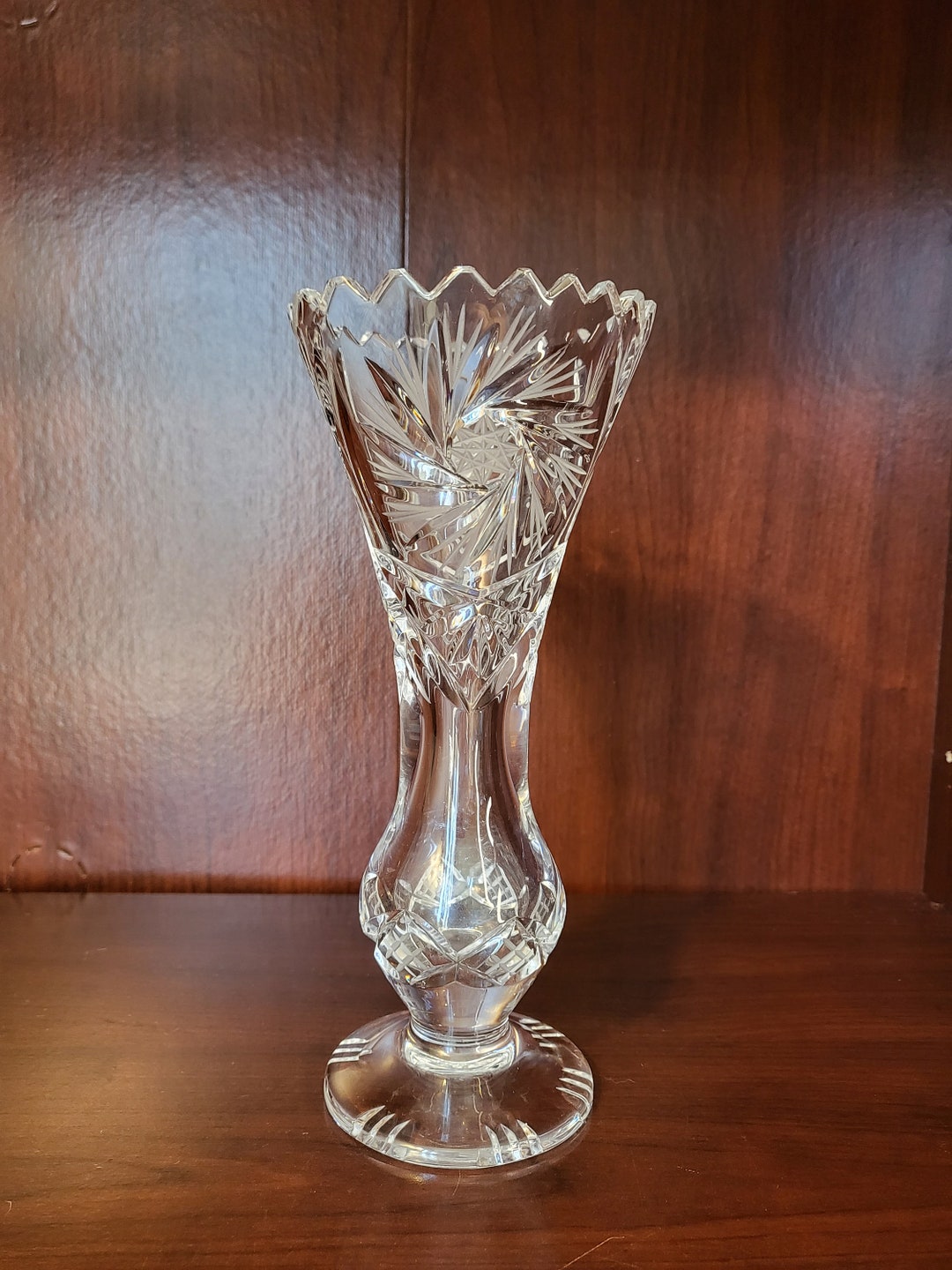 Handcut Crystal Bud Vase Sawtooth Rim Pinwheel Starburst Etsy