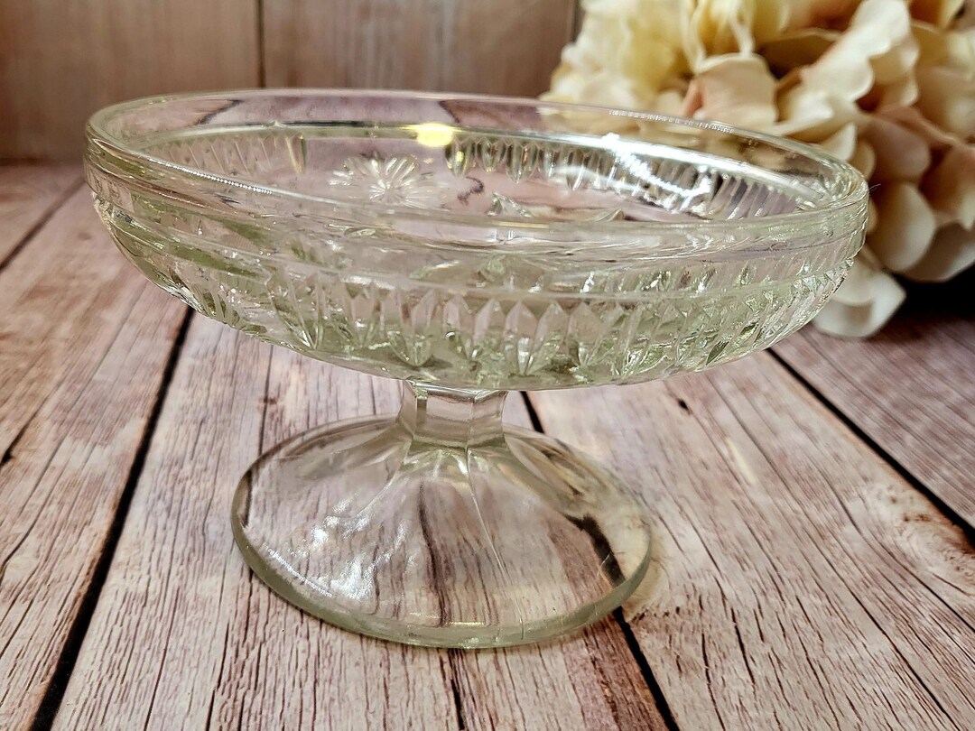 Pedestal Bowl, Vintage Glass Compote, Candynuttrinket Bowl, Pressed ...