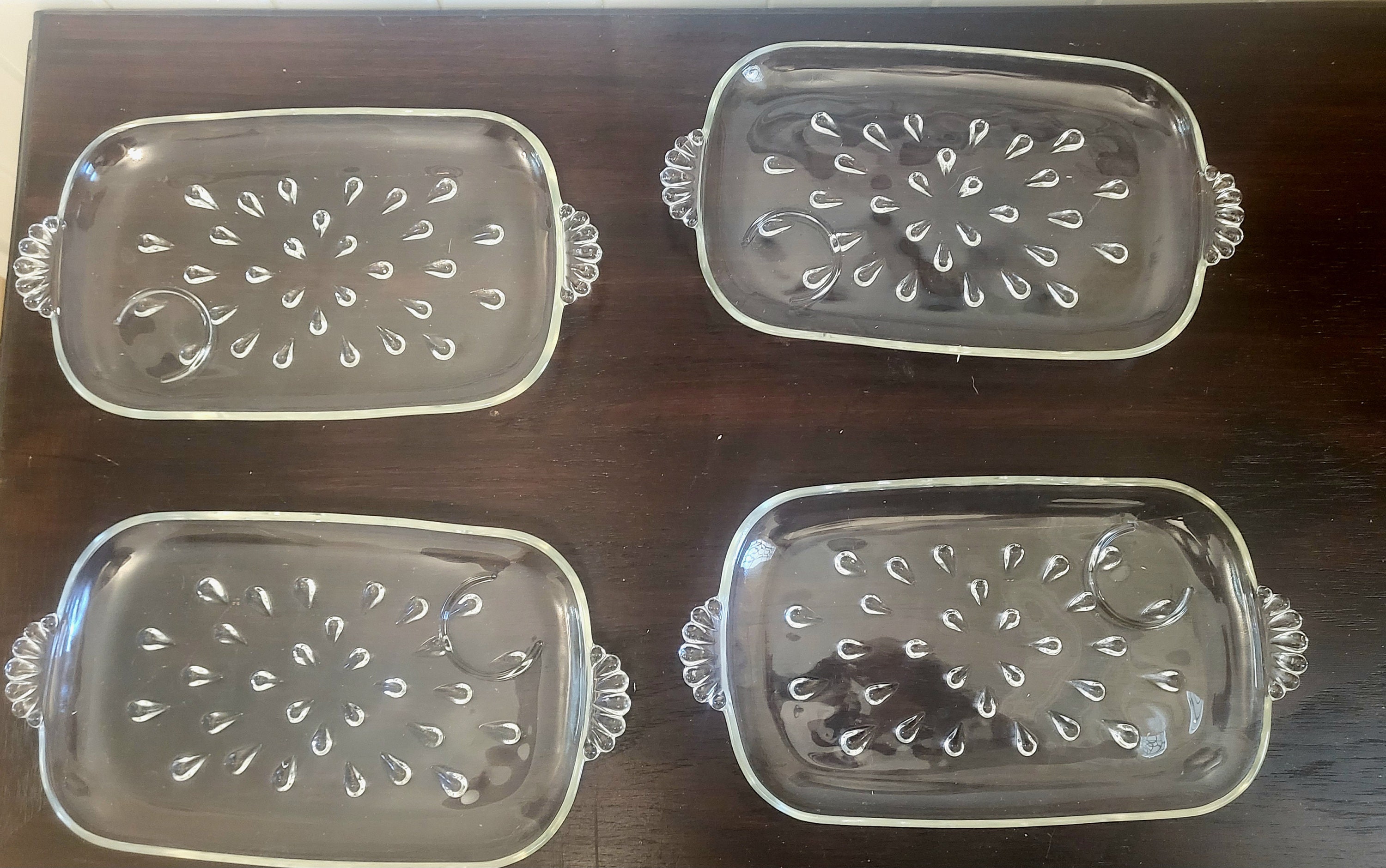Set/4 1960s Pressed Glass Snack Trays Teardrop Design Etsy
