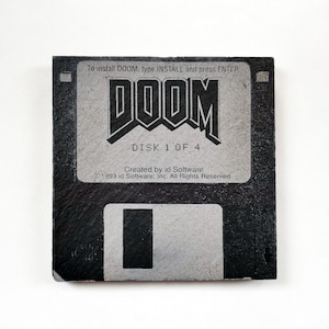 Doom Retro Floppy Disc - Gaming - Slate Coaster - Laser Engraved