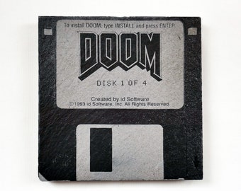 Doom Retro Floppy Disc - Gaming - Slate Coaster - Laser Engraved