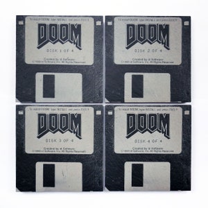 Doom Retro Floppy Discs - Set of 4 Slate Coasters - Laser Engraved - Gaming