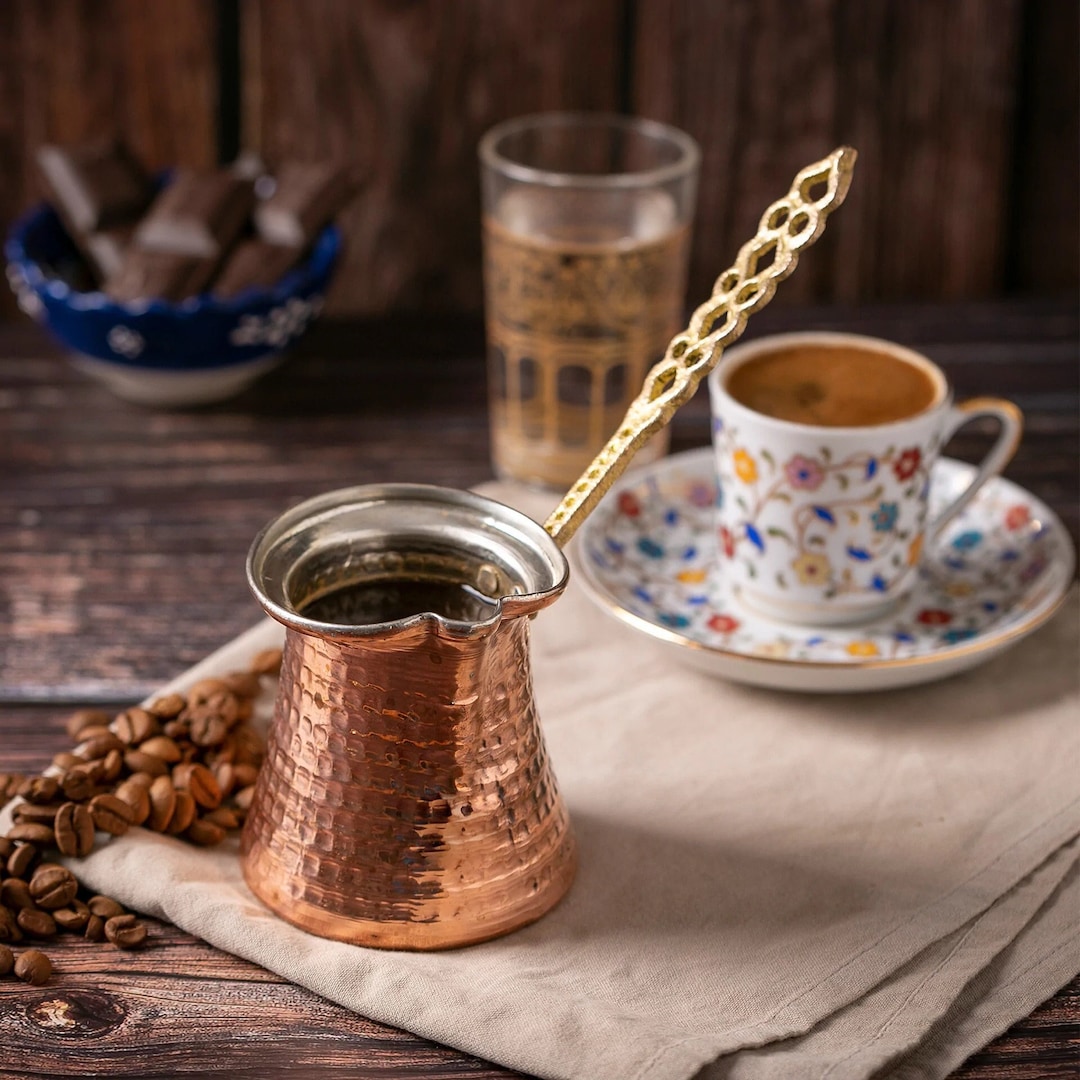 Antique Authentic Copper Turkish Coffee Pot With Kurukahveci Mehmet