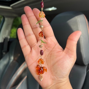 Autumn Leaves Fall Car Charm - Elegant Woodlands, Earthy Brown and Gold, Acorn, Squirrel, Maple Leaf, Pumpkin Spice Car Decor