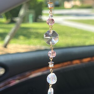 Dainty Sun Catcher Car Charm - Elegant Clear, Pink and Gold Rear View ...