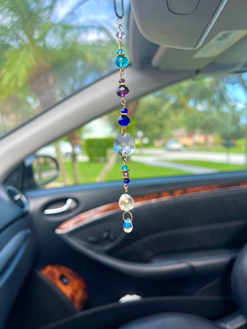 Beautiful Blue and Clear Sun Catcher Car Charm Elegant Light Etsy