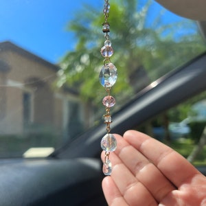 Dainty Sun Catcher Car Charm - Elegant Clear, Pink and Gold Rear View ...