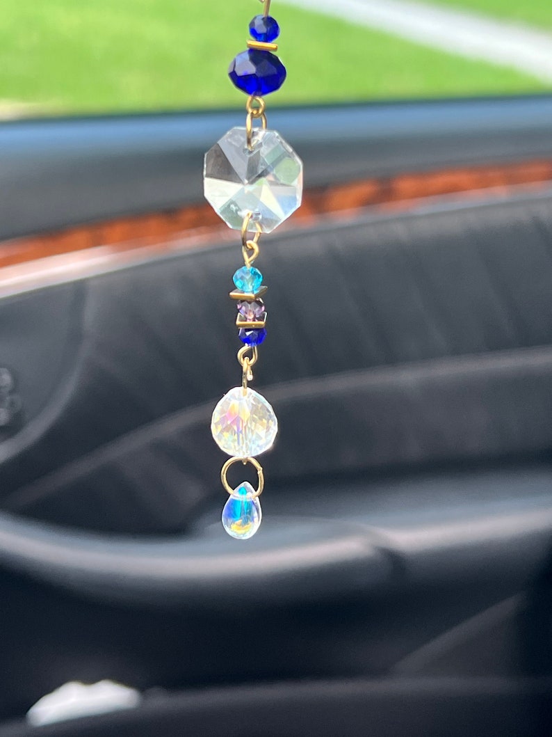 Beautiful Blue and Clear Sun Catcher Car Charm Elegant Light Etsy