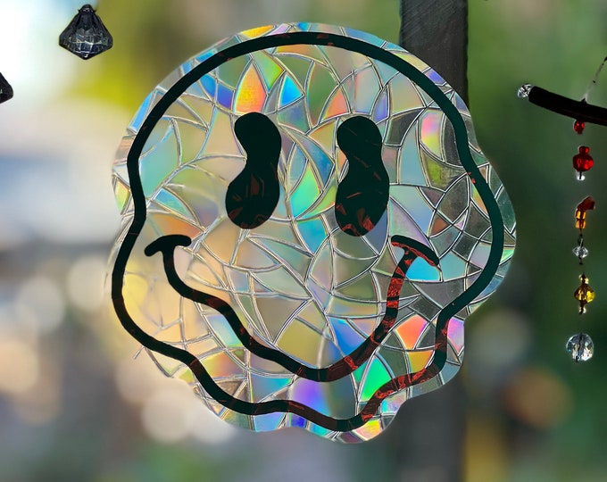 Holographic Melting Smiley Face Window Cling: Rainbow Sun Catcher - Etsy