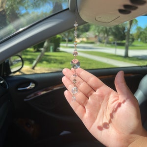 Dainty Sun Catcher Car Charm - Elegant Clear, Pink and Gold Rear View ...