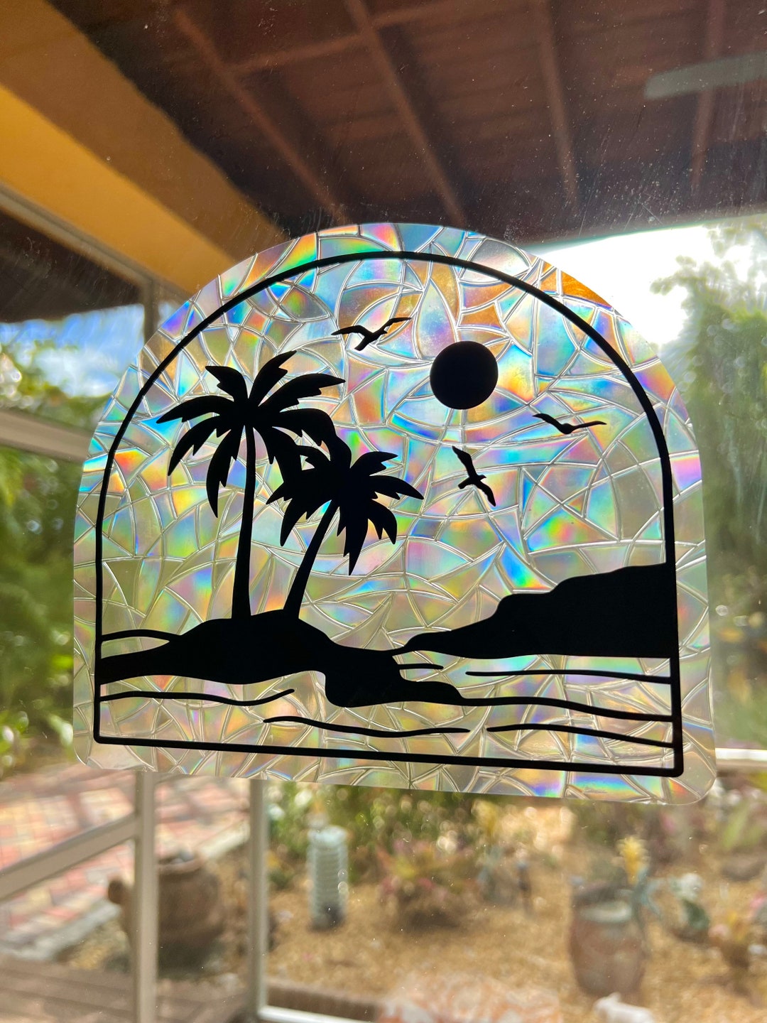 Palm Tree Paradise Window Cling Reusable Sun Catcher Static Decal