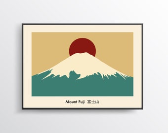 Mount Fuji Abstract Wall Art Print, Japandi, Japanese, Midcentury Modern, Minimal Design