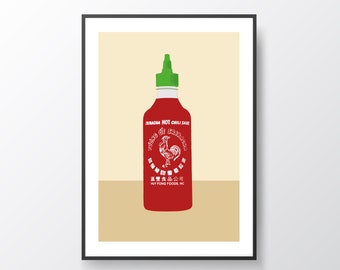 Sriracha, Illustrated Wall Art Print, Minimalist Design