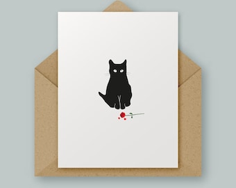 Cat and Rose, Valentijnsdag, verjaardag, jubileum, kaart van hoge kwaliteit, minimaal ontwerp