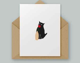 Cat and Rose III, Valentijnsdag, verjaardag, jubileum, kaart van hoge kwaliteit, minimaal ontwerp