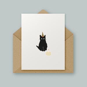 Verjaardag kat, zwarte kat, gelukkige verjaardag, hoge kwaliteit kaart, minimalistisch ontwerp